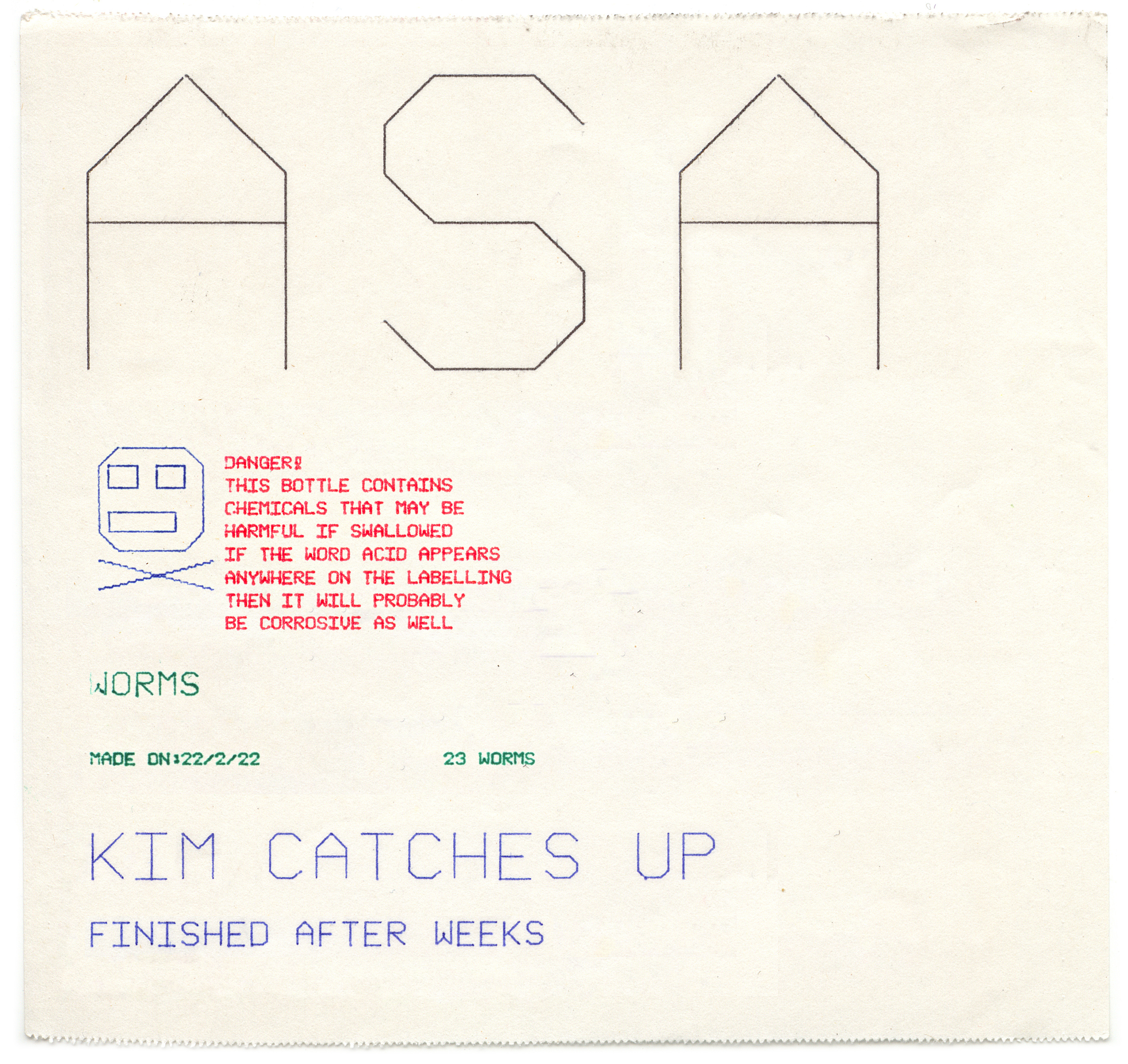 Example printouts from an Atari 1020 showing multicolor vector graphics on roll paper