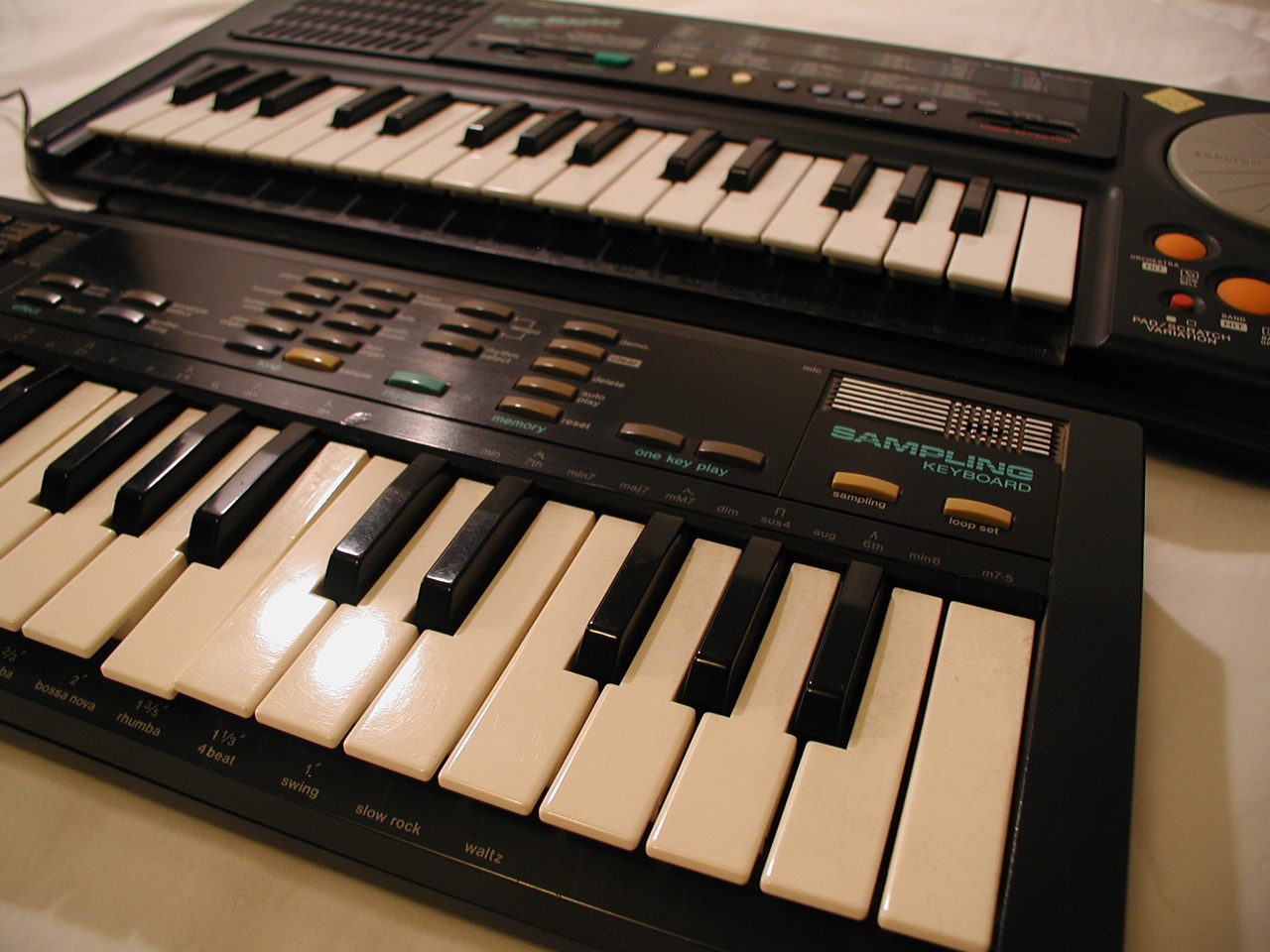 Casio SK-1 angled view showing keyboard, controls, and Sampling label