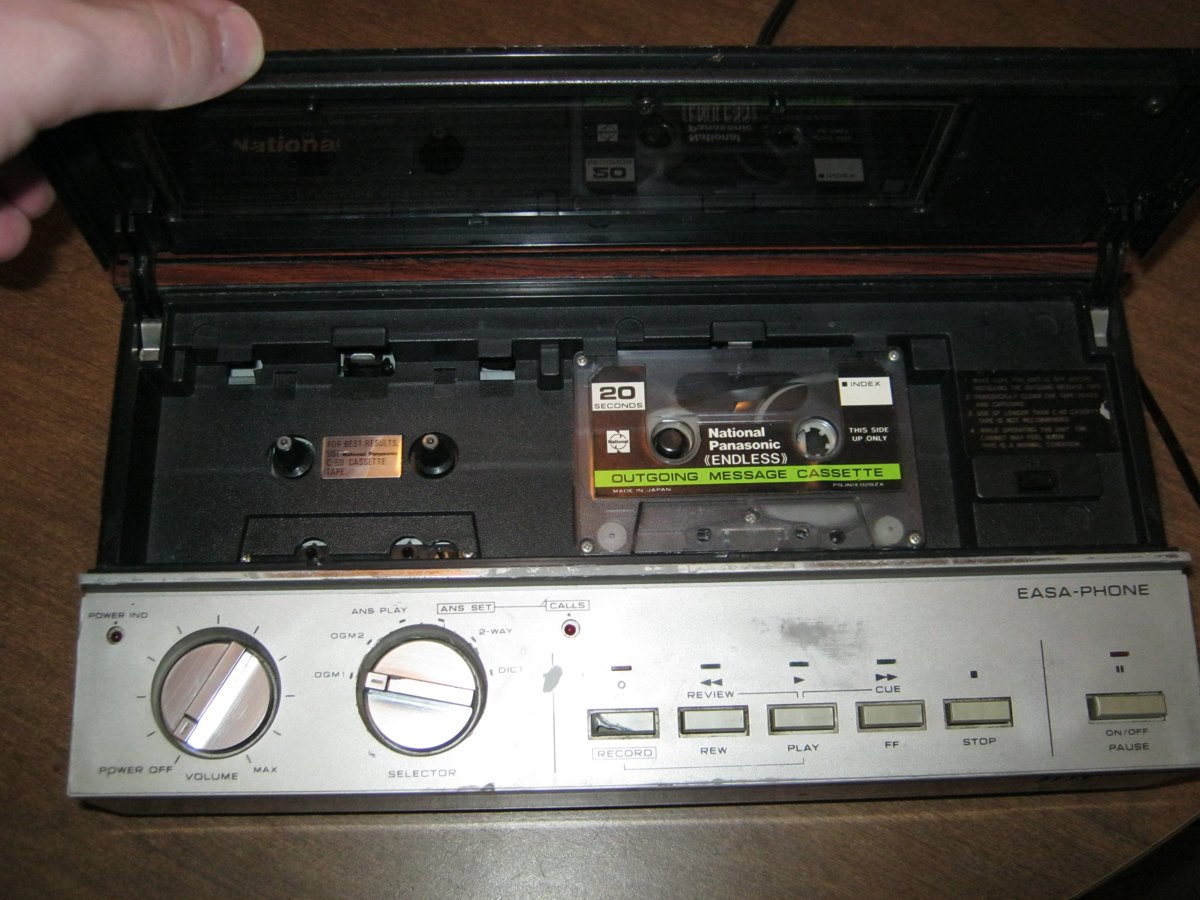 Dual endless cassette tapes inside a National Easa-Phone