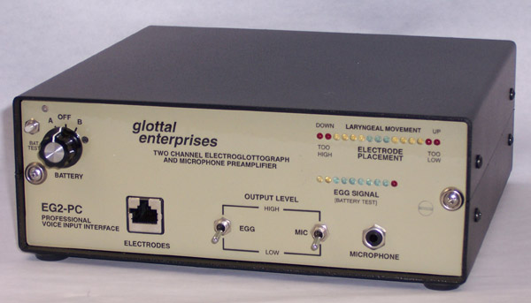 Glottal Enterprises EG2-PCX electroglottograph hardware with neck electrodes