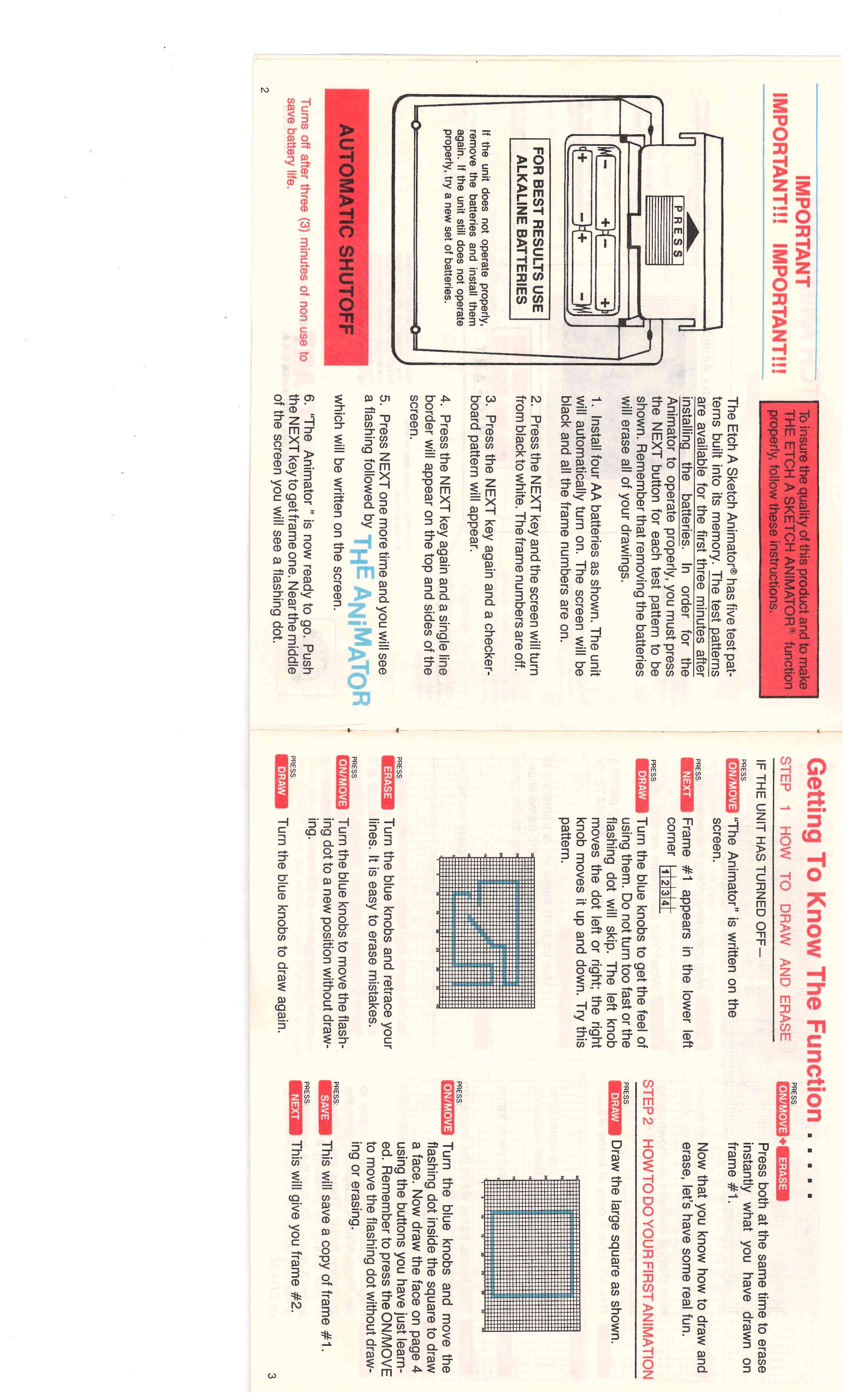 Etch A Sketch Animator instruction page showing knobs and buttons