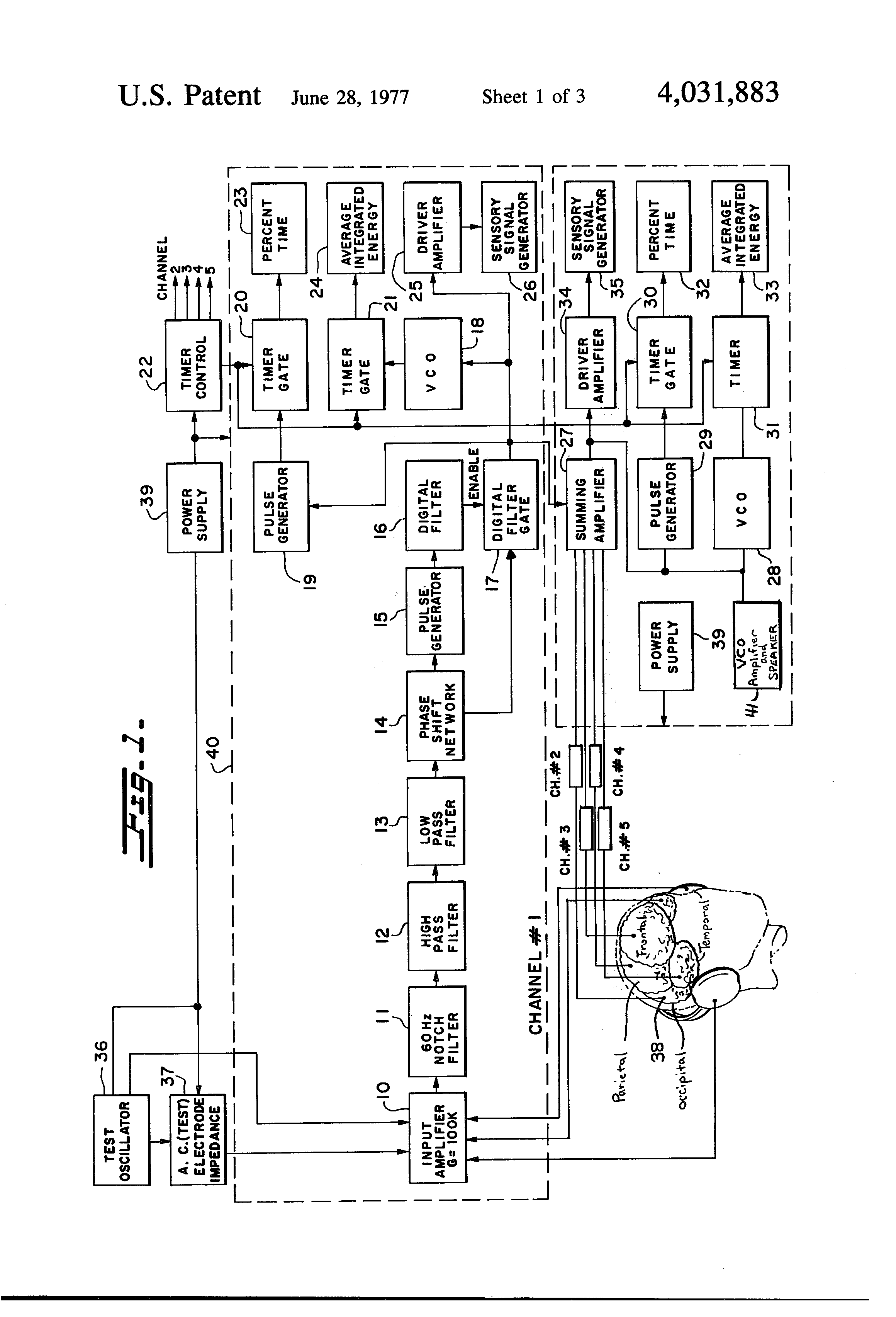 Block diagram of the phase-integrating biofeedback computer circuitry