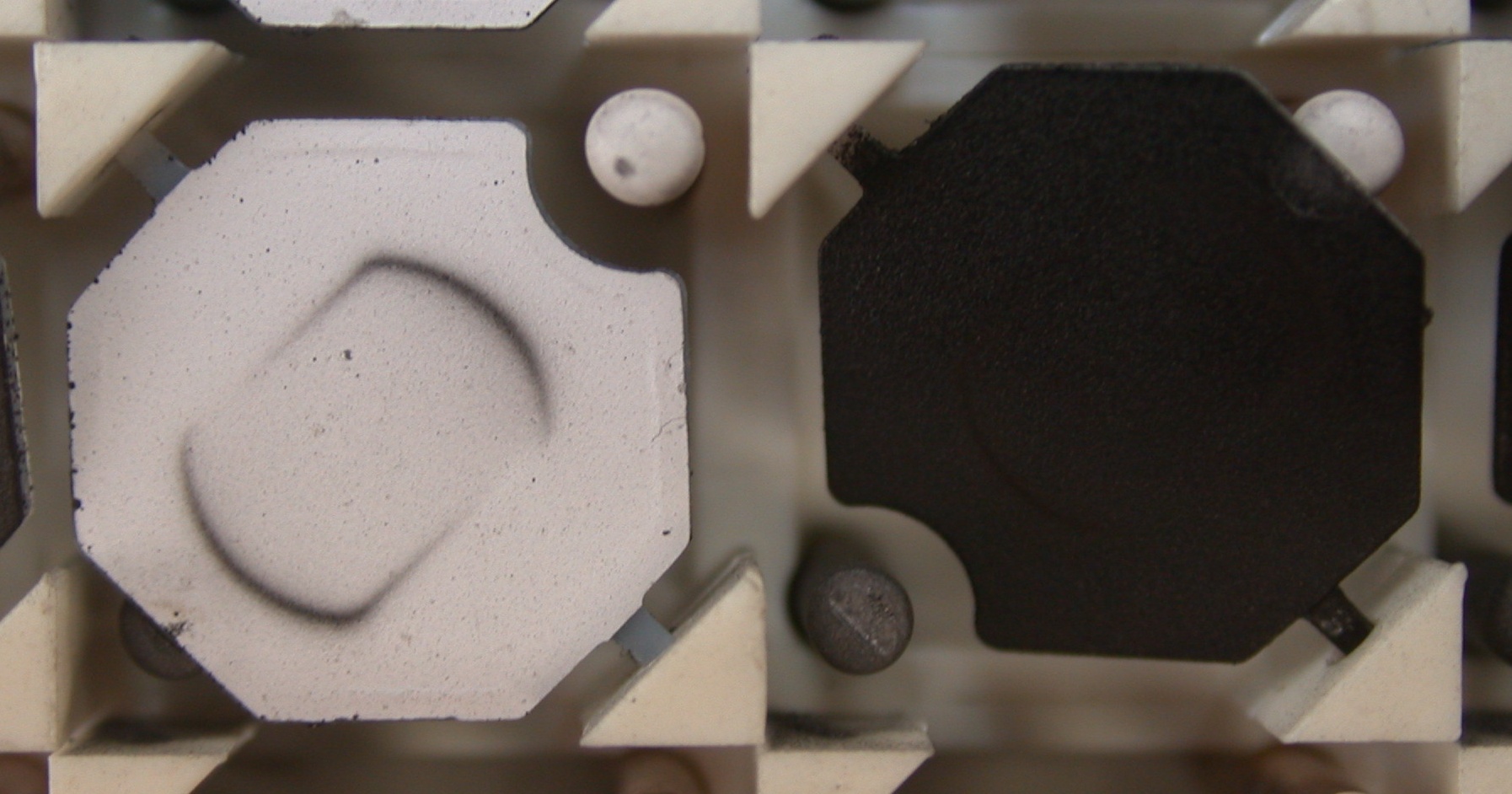 Close-up of flip-dot display elements