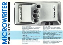 Cover of a Microwriter sales brochure, showing the device's portability.