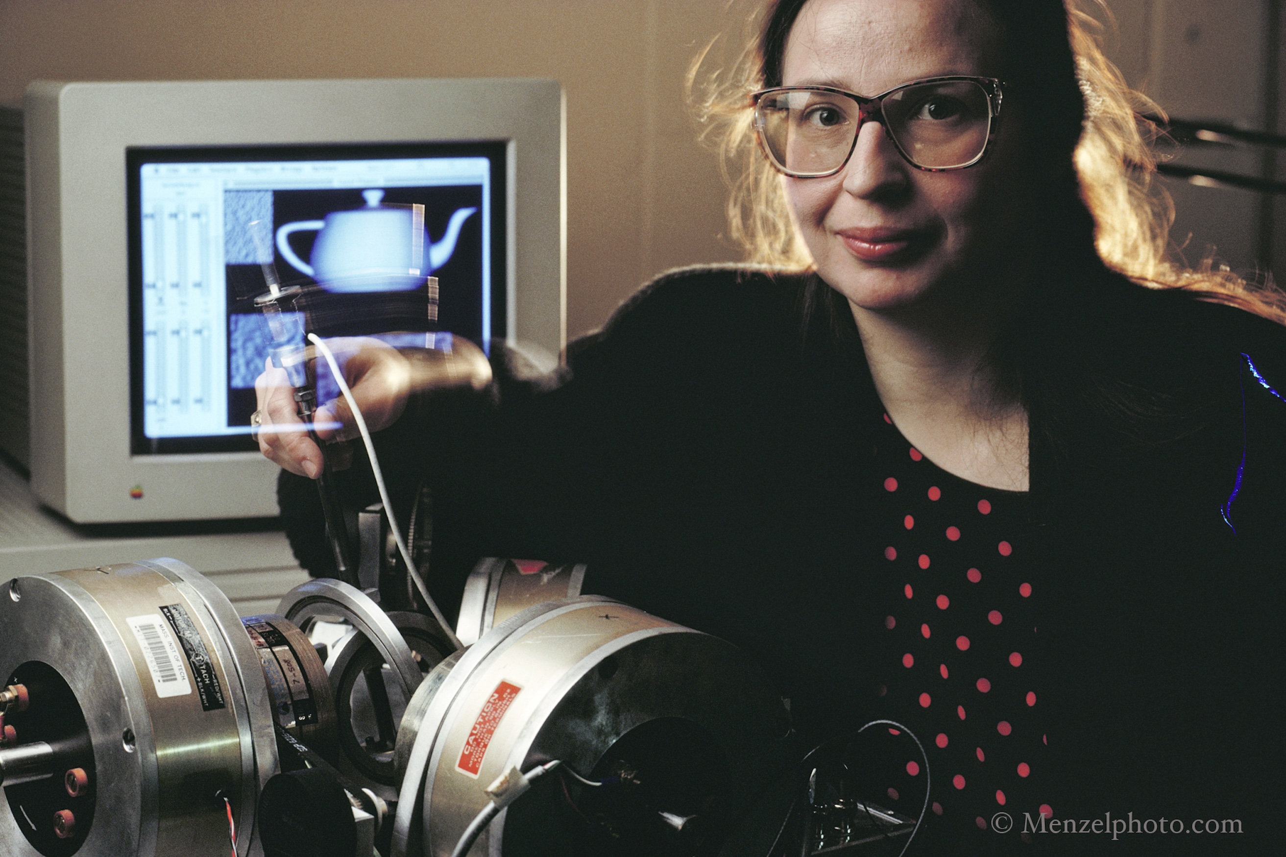 Margaret Minsky with the joystick, archival print of the Peter Menzel photograph