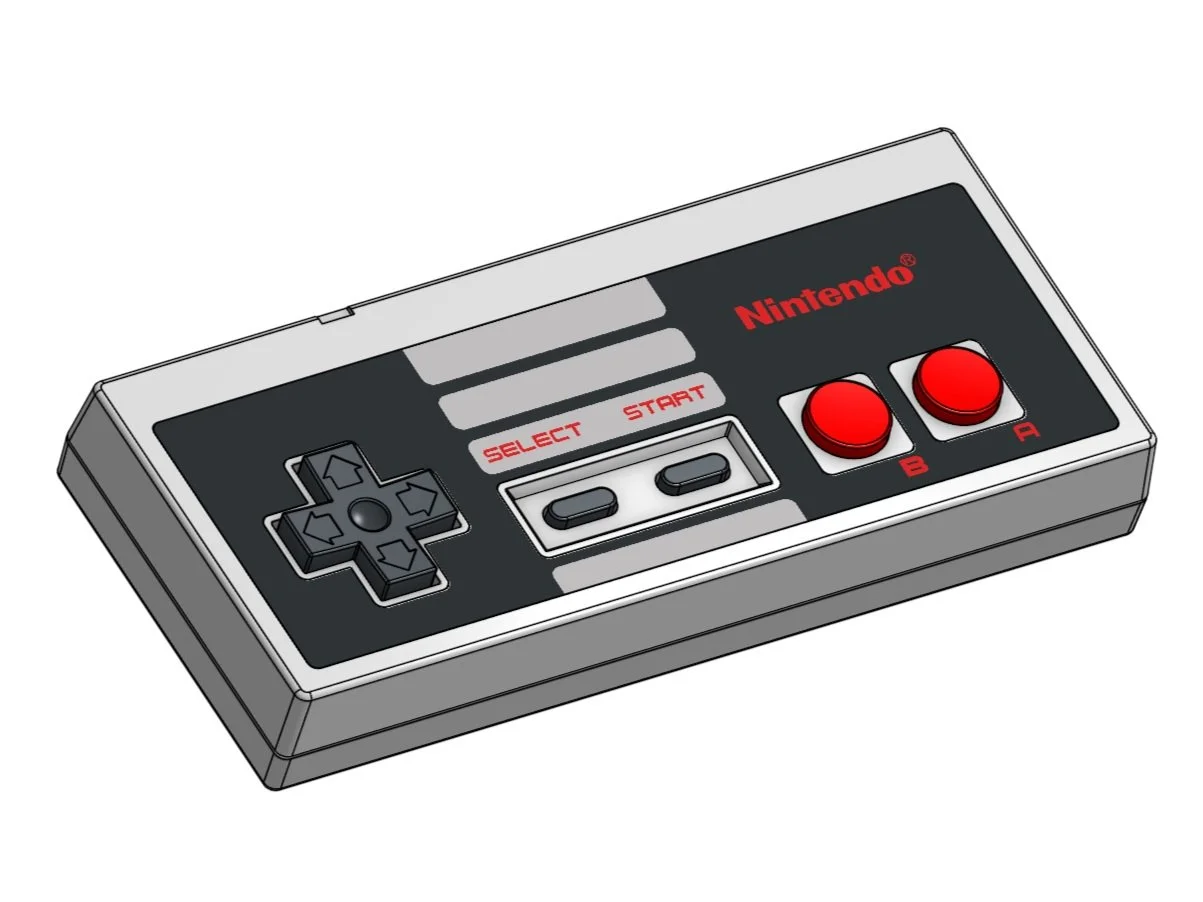 Front view of the NES controller without cable, showing the D-pad and A/B buttons.