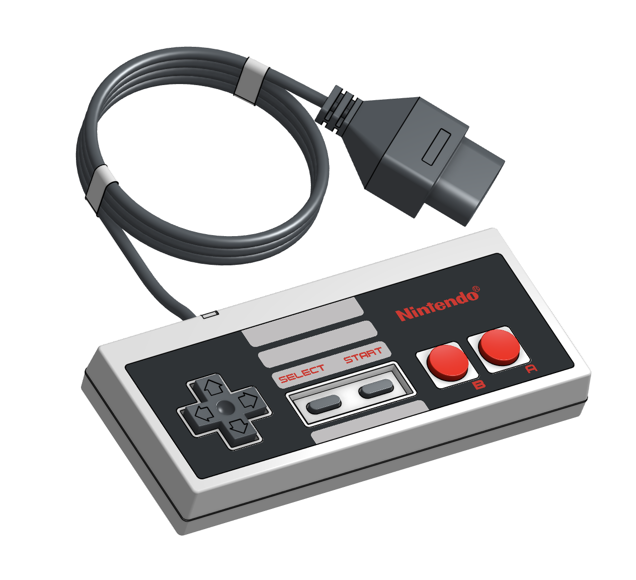 CAD rendering of the NES controller’s D-pad mechanism, revealing the central pivot and switch domes.