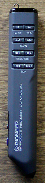 Detail of the Pioneer barcode reader wand with transport buttons