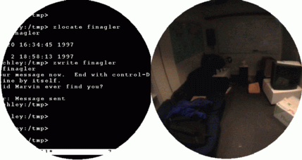 Two separate eye views: Private Eye display image and real-world view