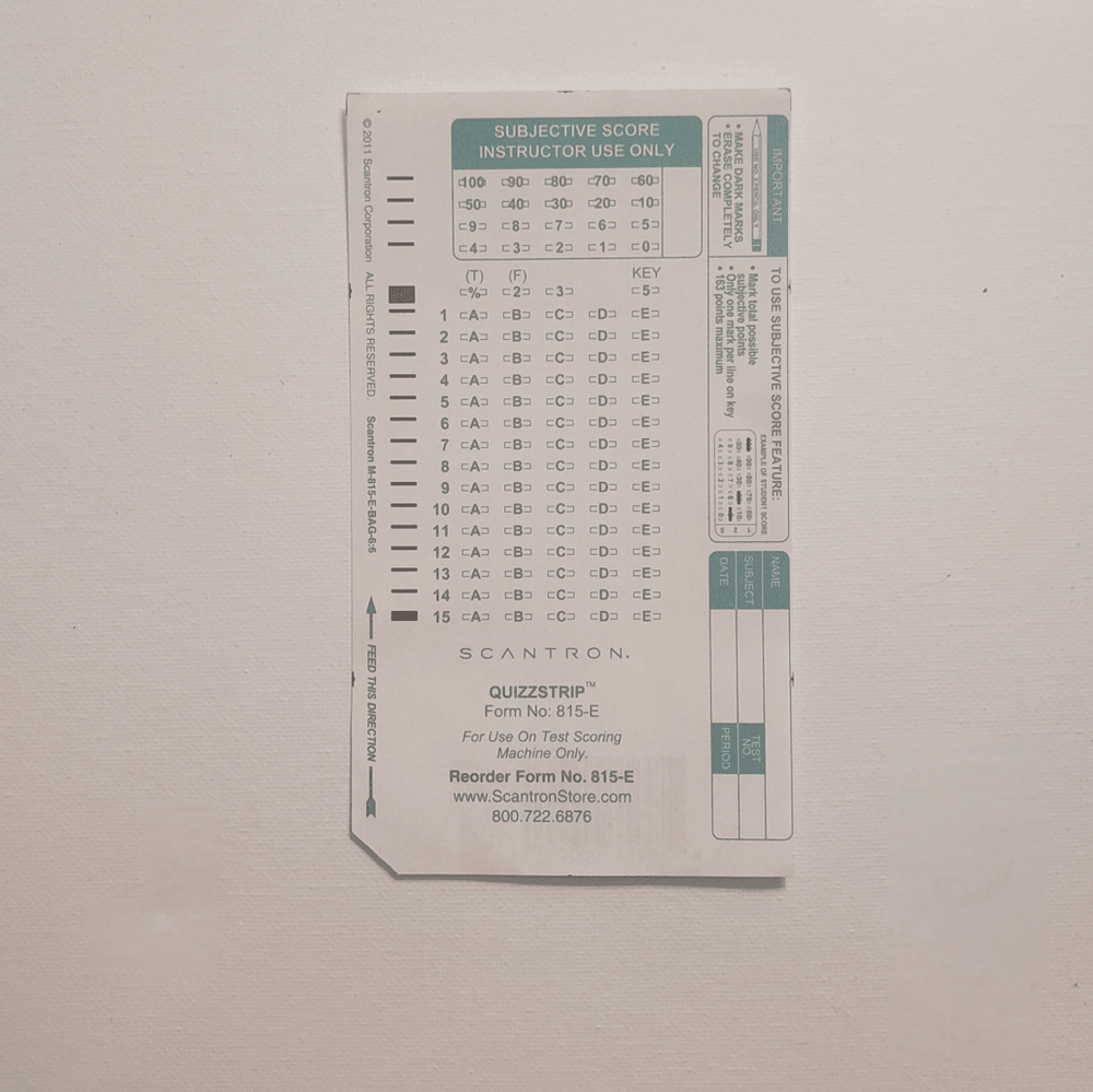 Scantron form 815-E half testing sheet
