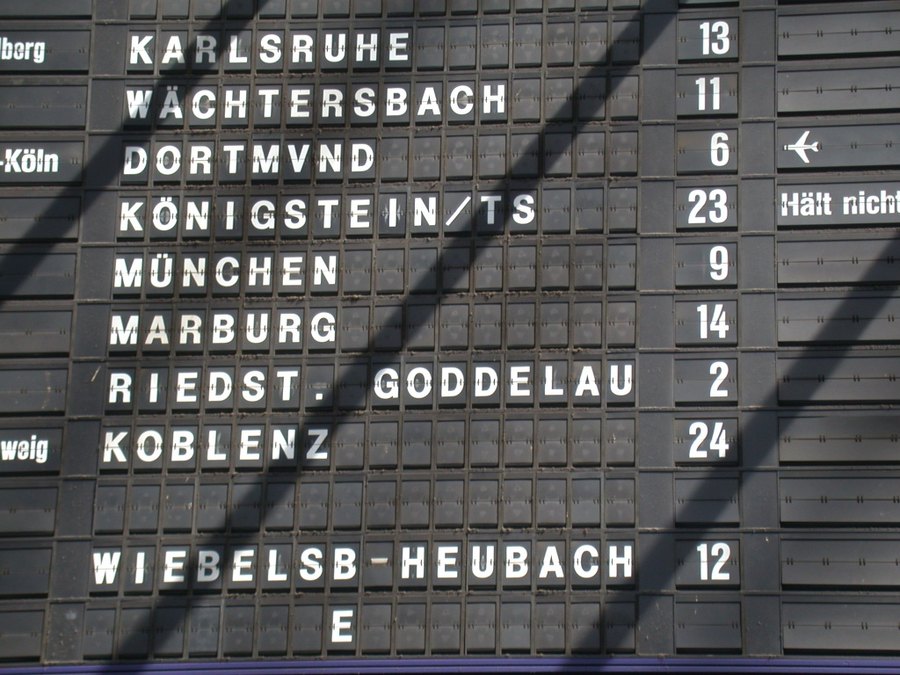 Close-up of a split-flap board section showing stacked glyph flaps