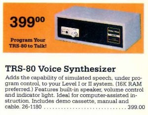 TRS-80 Voice Synthesizer peripheral from 1981 Radio Shack catalog