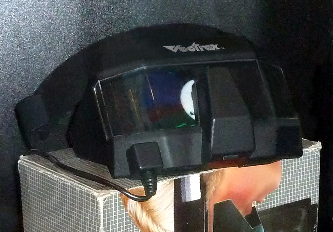 Vectrex 3D Imager headset, showing the spinning filter disk housing